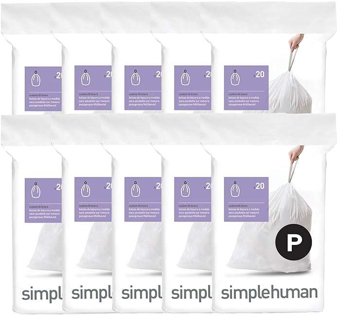 simplehuman Code P 200 Count Custom Fit Liners, Drawstring Kitchen Trash Bags, One-by-One Mess-Free Dispense, Extra Thick & Double Seamed, 50% PCR Plastic, 50-60 Liter / 13-16 Gallon, White - Image 1