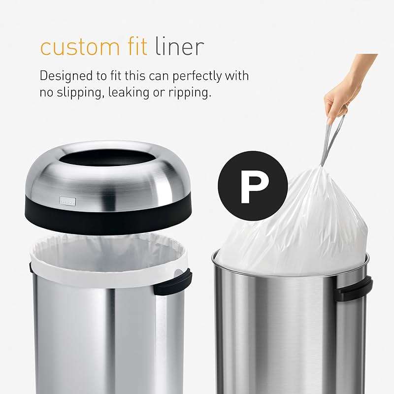 simplehuman Code P 200 Count Custom Fit Liners, Drawstring Kitchen Trash Bags, One-by-One Mess-Free Dispense, Extra Thick & Double Seamed, 50% PCR Plastic, 50-60 Liter / 13-16 Gallon, White - Image 3