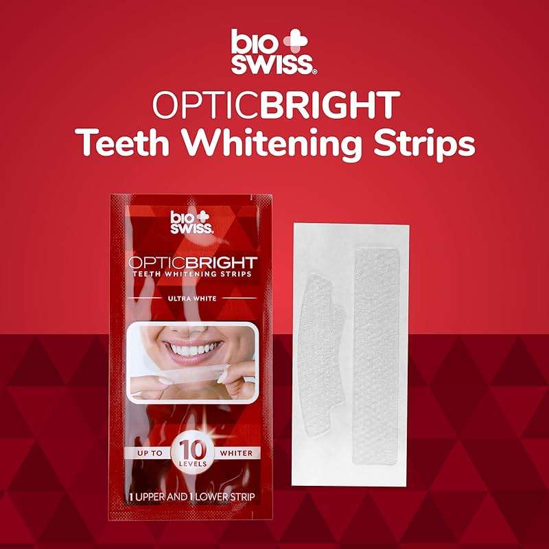 BioSwiss Teeth Whitening Strips, Optic Bright Ultra White Mint Tooth Whitener Strip Set, Pack of 28, Red Box - Image 3