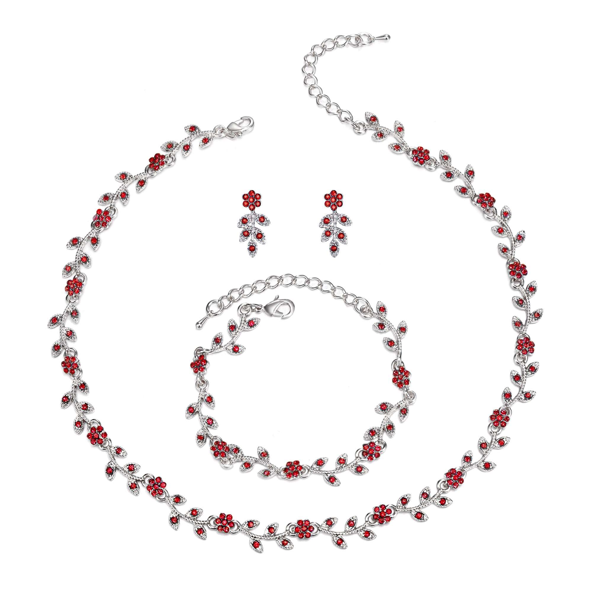 BriLove Wedding Jewelry Set for Women Bride, Gorgeous Stunning Crystal Flower Leaf Cluster Choker Necklace Link Bracelet Stud Earrings Bridal Bridesmaid - Image 1