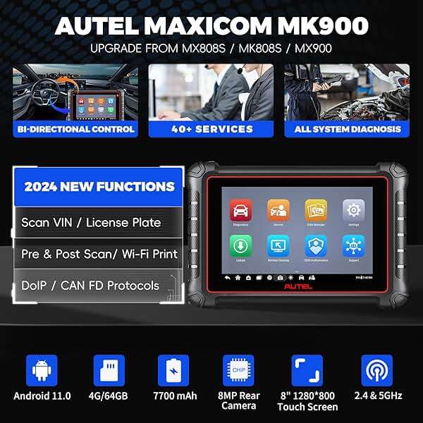 Autel Scanner MaxiCOM MK900, OE All-System OBD2 Scanner & Bidirectional Tool, 8in Up of MK808S MK808BT MX808S MK808Z, 3000+ Active Tests, 40+ Service, CAN-FD&DOIP, Smart Auto VI-N, FCA Auto Auth 11OS - Image 2