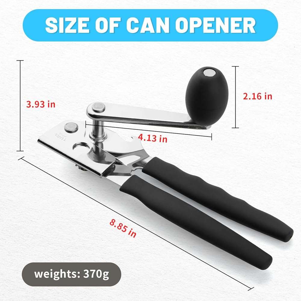 AGIgear Commercial Can Opener,Stainless Steel Heavy Duty Hand Crank Manual Can Openers with Comfortable Extra-long Handles,Ergonomic Design,Black - Image 2