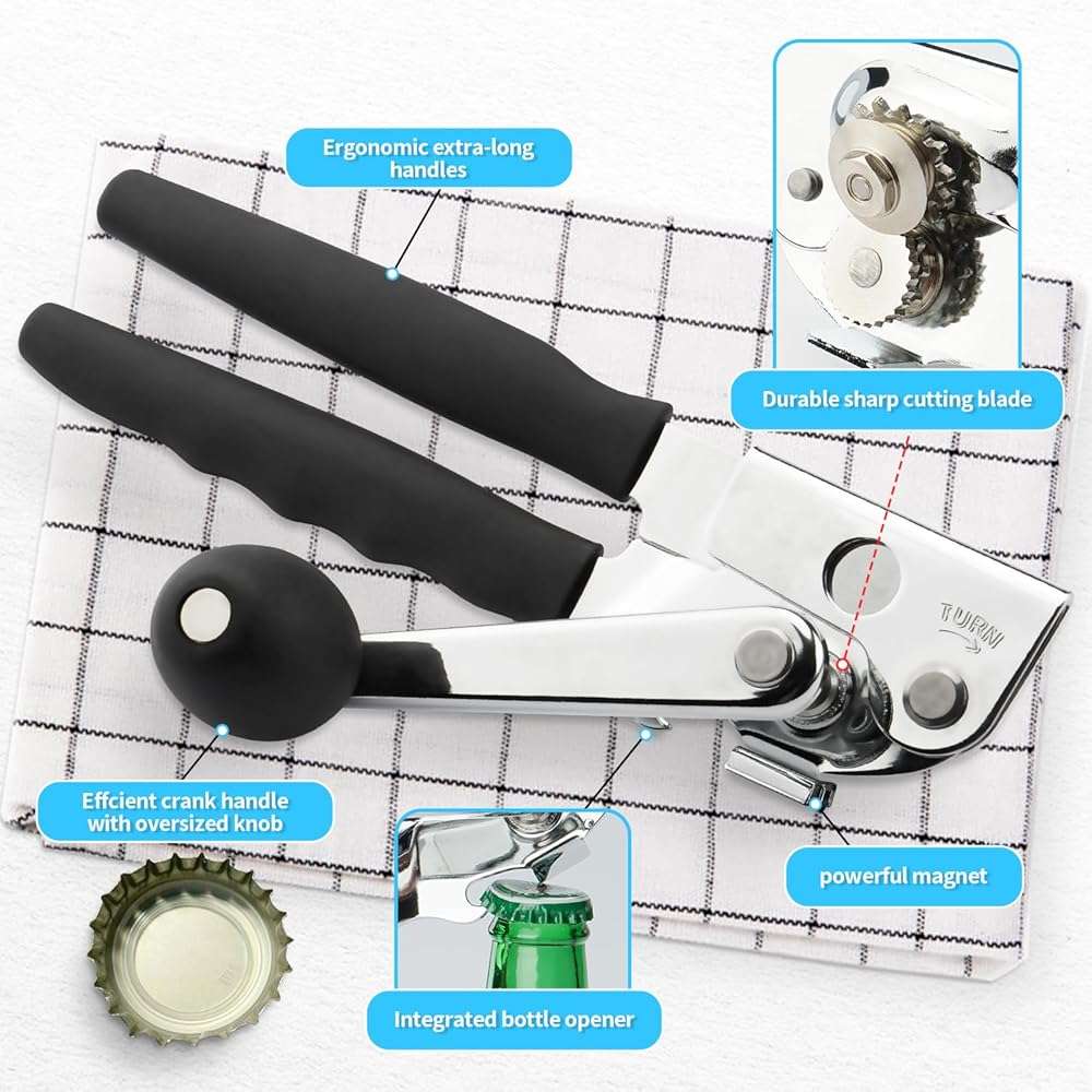 AGIgear Commercial Can Opener,Stainless Steel Heavy Duty Hand Crank Manual Can Openers with Comfortable Extra-long Handles,Ergonomic Design,Black - Image 3