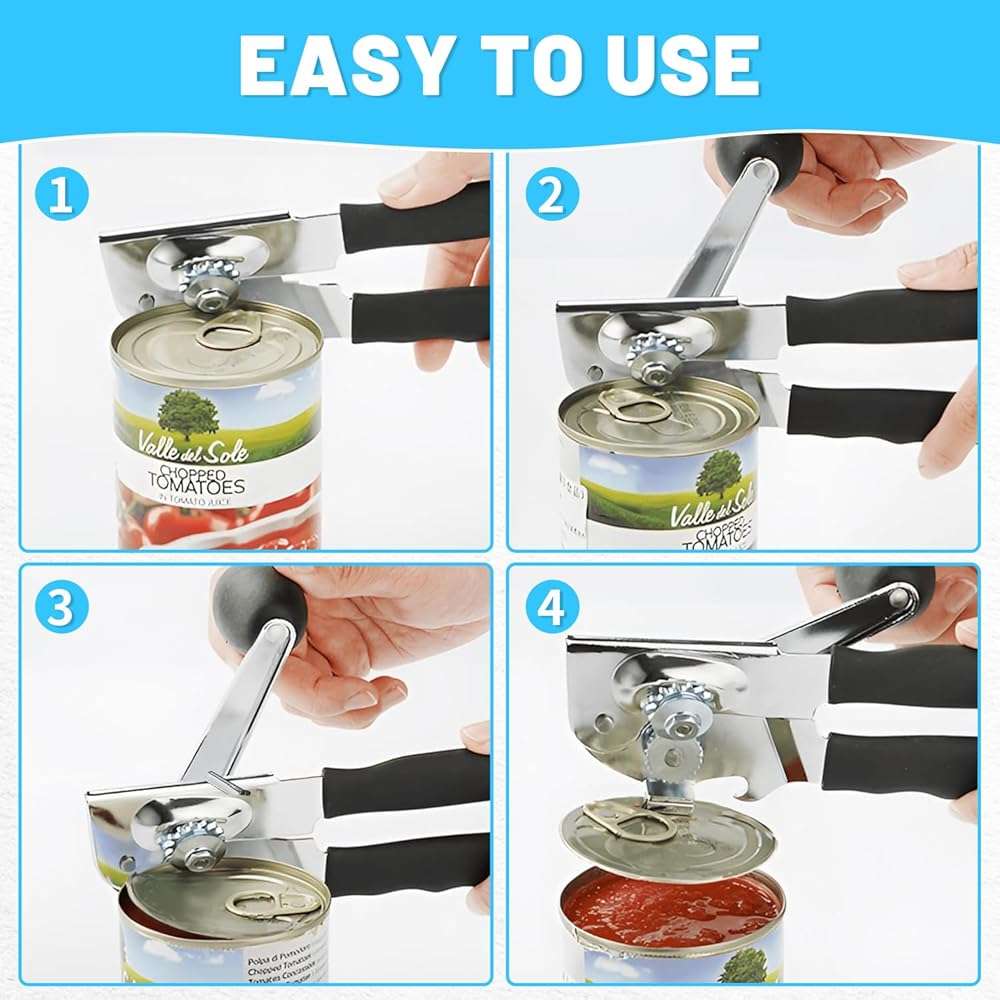AGIgear Commercial Can Opener,Stainless Steel Heavy Duty Hand Crank Manual Can Openers with Comfortable Extra-long Handles,Ergonomic Design,Black - Image 5