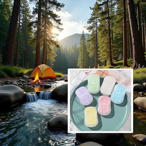 50Pcs Blue Portable Soap Sheets,Water Soluble Hand Washing Bath Scented Paper Camping Soap and Shampoo for Outdoor,Camping Hiking Mini Portable Travel Paper Sheets Disposable Personal Care - Image 2