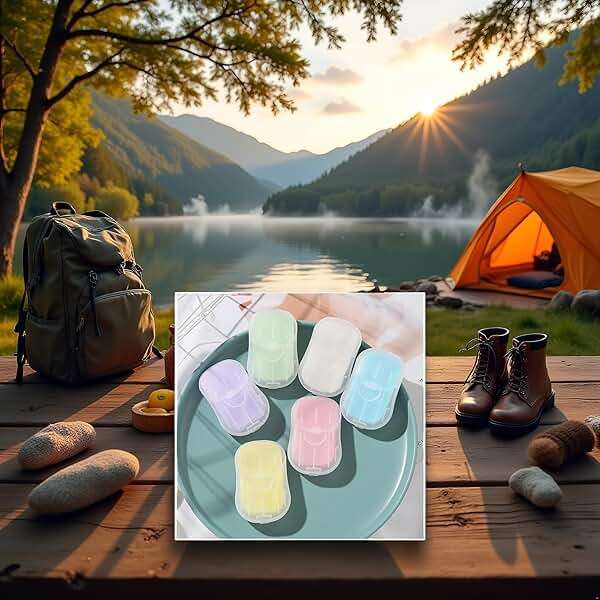 50Pcs Blue Portable Soap Sheets,Water Soluble Hand Washing Bath Scented Paper Camping Soap and Shampoo for Outdoor,Camping Hiking Mini Portable Travel Paper Sheets Disposable Personal Care - Image 3