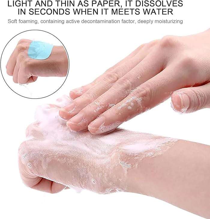 50Pcs Blue Portable Soap Sheets,Water Soluble Hand Washing Bath Scented Paper Camping Soap and Shampoo for Outdoor,Camping Hiking Mini Portable Travel Paper Sheets Disposable Personal Care - Image 7