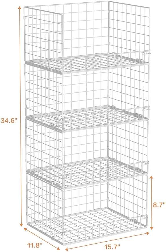 Yociyoga 4-Tier Stackable Closet Organizers and Storage Basket, Foldable Closet Shelf Organizer System, Space-Saving Clothes Storage Drawer Organizer for Wardrobe, White ((Patent 30022416)) - Image 3