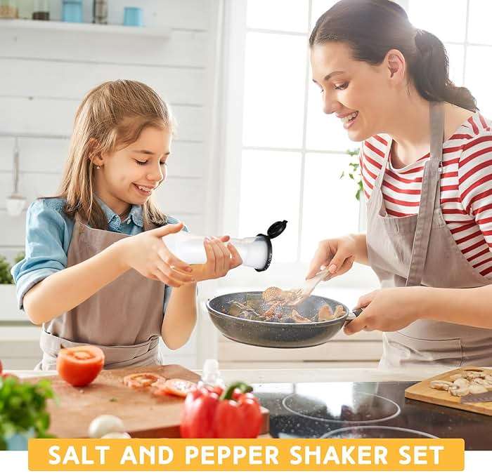 Baderke 2 Set Plastic Salt and Pepper Shakers Hourglass Salt and Pepper Shakers with Lids Large Covered for Camping Outdoor Lunch Home Kitchen Restaurant(Black) - Image 4