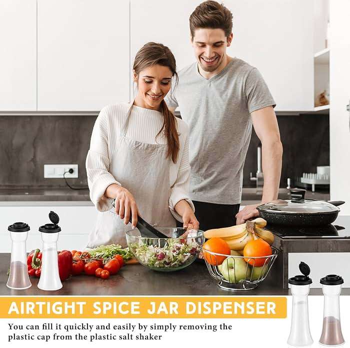 Baderke 2 Set Plastic Salt and Pepper Shakers Hourglass Salt and Pepper Shakers with Lids Large Covered for Camping Outdoor Lunch Home Kitchen Restaurant(Black) - Image 6