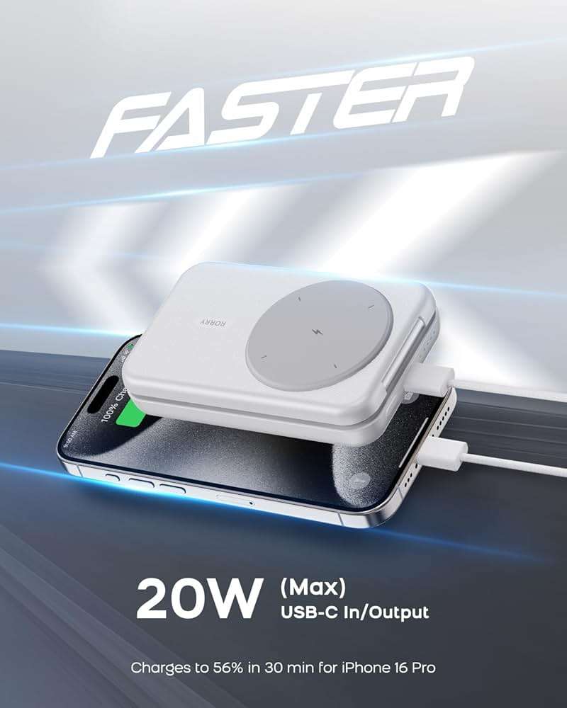 RORRY Portable Charger, 3-in-1 Charging Station 10000mAh Portable Charger Power Bank for MagSafe Foldable Battery Pack Travel for iPhone 17/16/15/14/13/12, for Apple Watch 11/10/9/8/7/Ultra/3/2, White - Image 6
