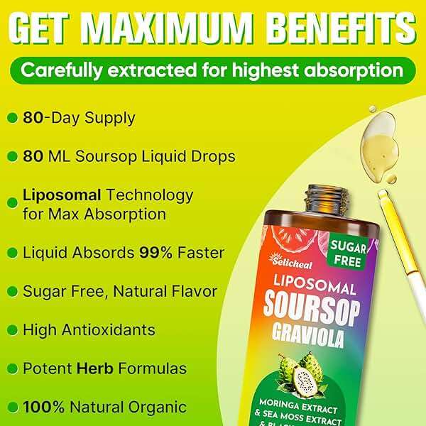 (80ML) Supplement Liquid Drops, 10 in 1 Soursop Multivitamin Drops with Leaf Extract & Sea Moss, for Cell Support & Regeneration, Immunity, Gut, Zzz, Skin & Antioxidant | 2.8 Fl Oz - 80 Days Supply - Image 3