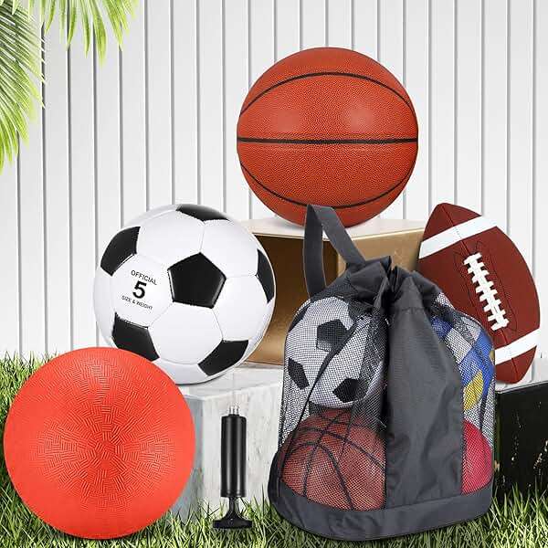 HyDren Sports Balls Set for Teen Adult, Multi Sport Training Equipment with Official Size Basketball Soccer Ball Football Playground Ball with Pump and Carry Bag Back to School Sports Gift - Image 4