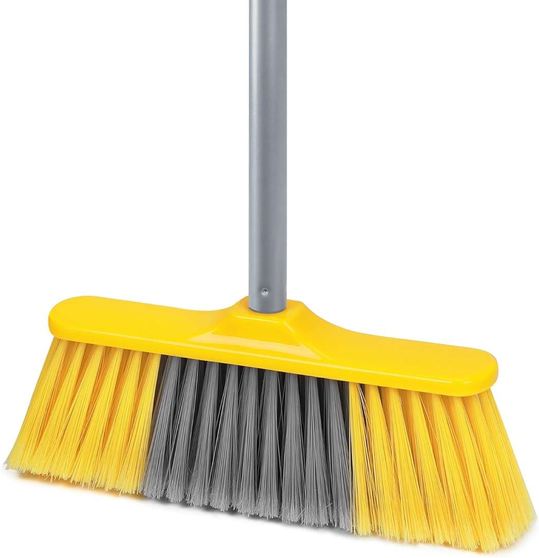 Indoor Broom for Floors 55” Soft Bristle Brooms for Sweeping Indoor/Outdoor to Clean Kitchen, Lobby, Office, Hardwood, Tile, Concrete, Patio, Deck-Yellow - Image 1