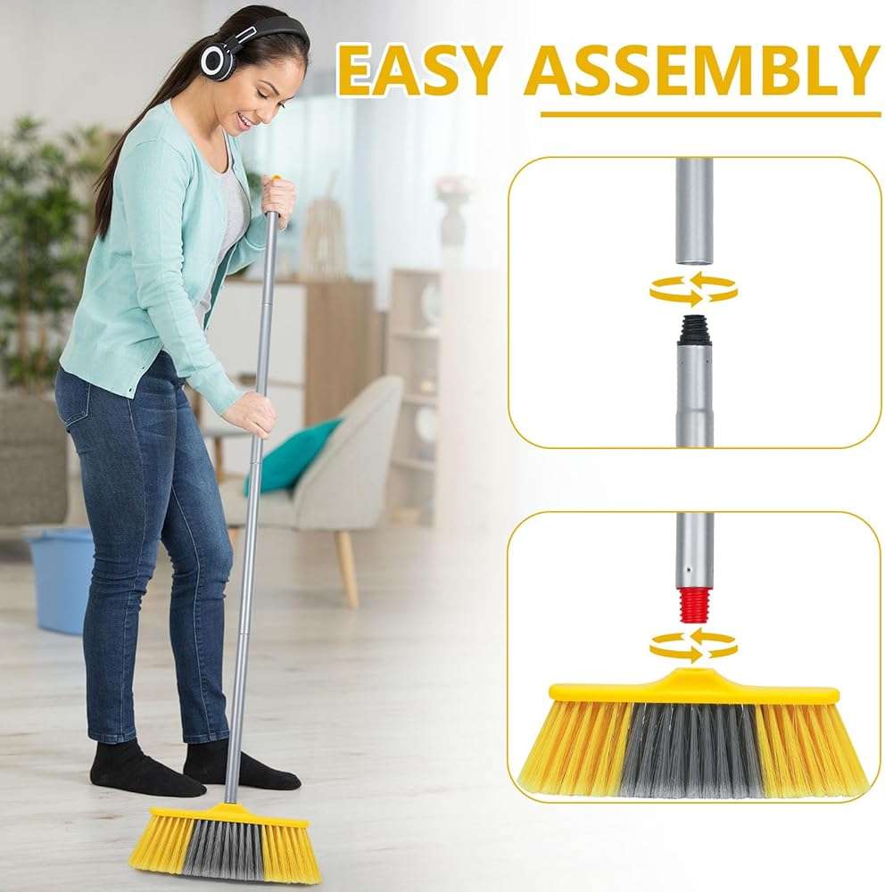 Indoor Broom for Floors 55” Soft Bristle Brooms for Sweeping Indoor/Outdoor to Clean Kitchen, Lobby, Office, Hardwood, Tile, Concrete, Patio, Deck-Yellow - Image 5