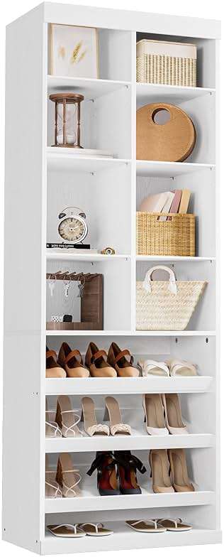 IRONCK Closet Shoe Organizer Cabinet with Shelves and Cubbies, Narrow Footwear Shoe Rack Storage Organizer for Closet for Bedroom, Entryway, Mudroom, White - Image 1