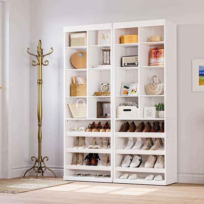 IRONCK Closet Shoe Organizer Cabinet with Shelves and Cubbies, Narrow Footwear Shoe Rack Storage Organizer for Closet for Bedroom, Entryway, Mudroom, White - Image 2