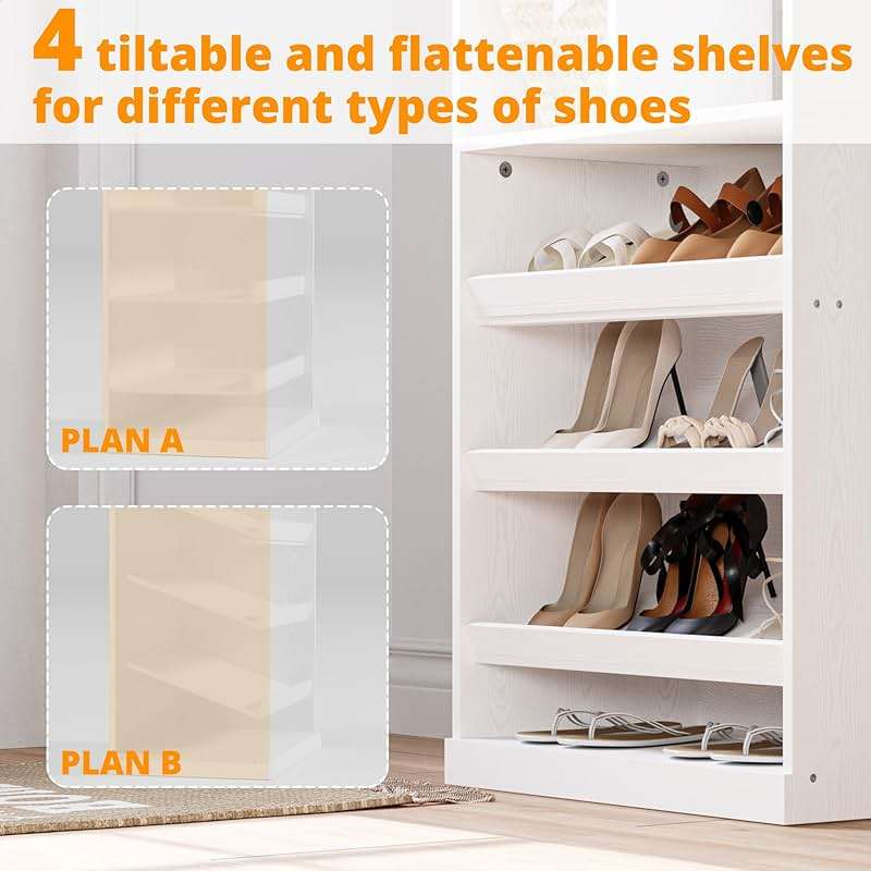 IRONCK Closet Shoe Organizer Cabinet with Shelves and Cubbies, Narrow Footwear Shoe Rack Storage Organizer for Closet for Bedroom, Entryway, Mudroom, White - Image 6