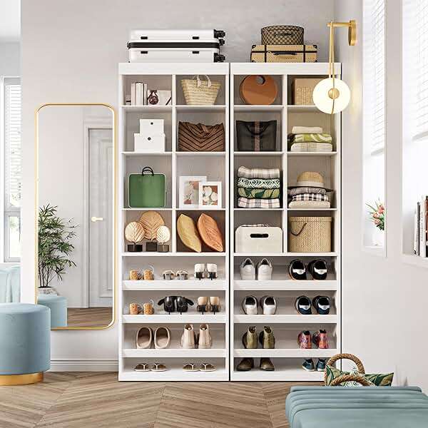 IRONCK Closet Shoe Organizer Cabinet with Shelves and Cubbies, Narrow Footwear Shoe Rack Storage Organizer for Closet for Bedroom, Entryway, Mudroom, White - Image 9