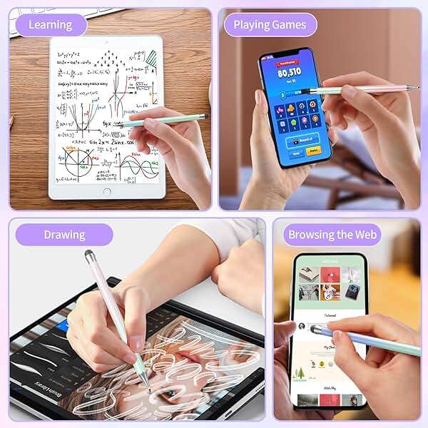 Stylus Pen for Touchscreen (4Pcs), 2 in 1 Stylus Pen for iPad, High Precision and Sensitivity Rubber Tips and Disc Compatible with iPad/iPhone/Android Tablets and All Touch Screens Devices (Light) - Image 5