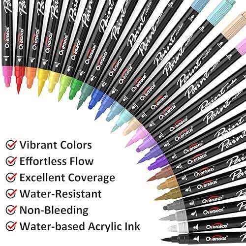 Overseas 24 Dual-Tip Acrylic Paint Markers Pens - Acrylic Paint Pens with Brush and Dot Tip, No Bleeding Coloring Marker for Wood, Rock, Glass, Metal, Ceramic, Plastic, Fabric, Teacher Supplies - Image 2