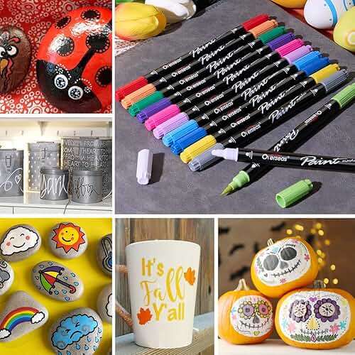 Overseas 24 Dual-Tip Acrylic Paint Markers Pens - Acrylic Paint Pens with Brush and Dot Tip, No Bleeding Coloring Marker for Wood, Rock, Glass, Metal, Ceramic, Plastic, Fabric, Teacher Supplies - Image 5