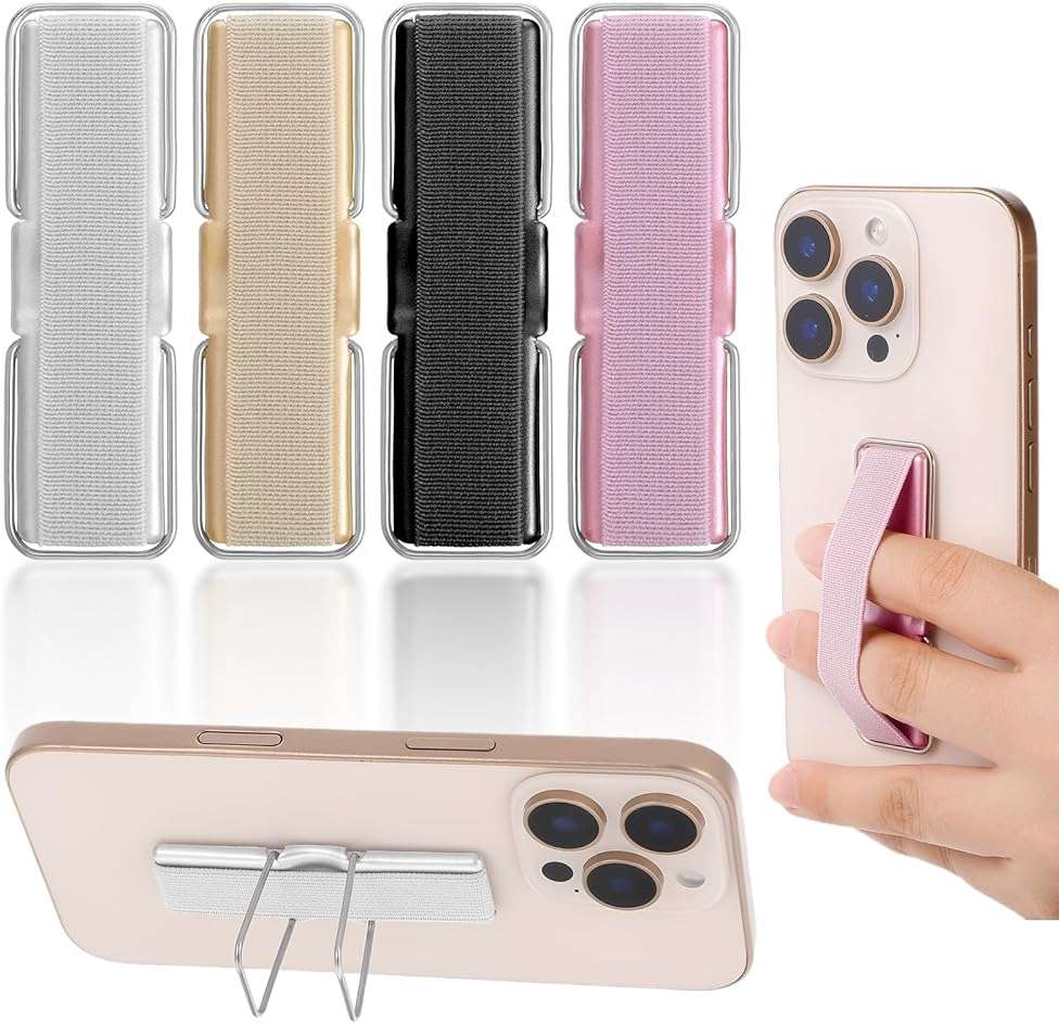 Ymapinc Phone Strap Grip Holder, Phone Finger Strap Slim Adhesive Flat Cellphone Stand Handle Kickstand Case with Elastic Finger Loop for Most Smartphones and Cell Phone Case - Image 1