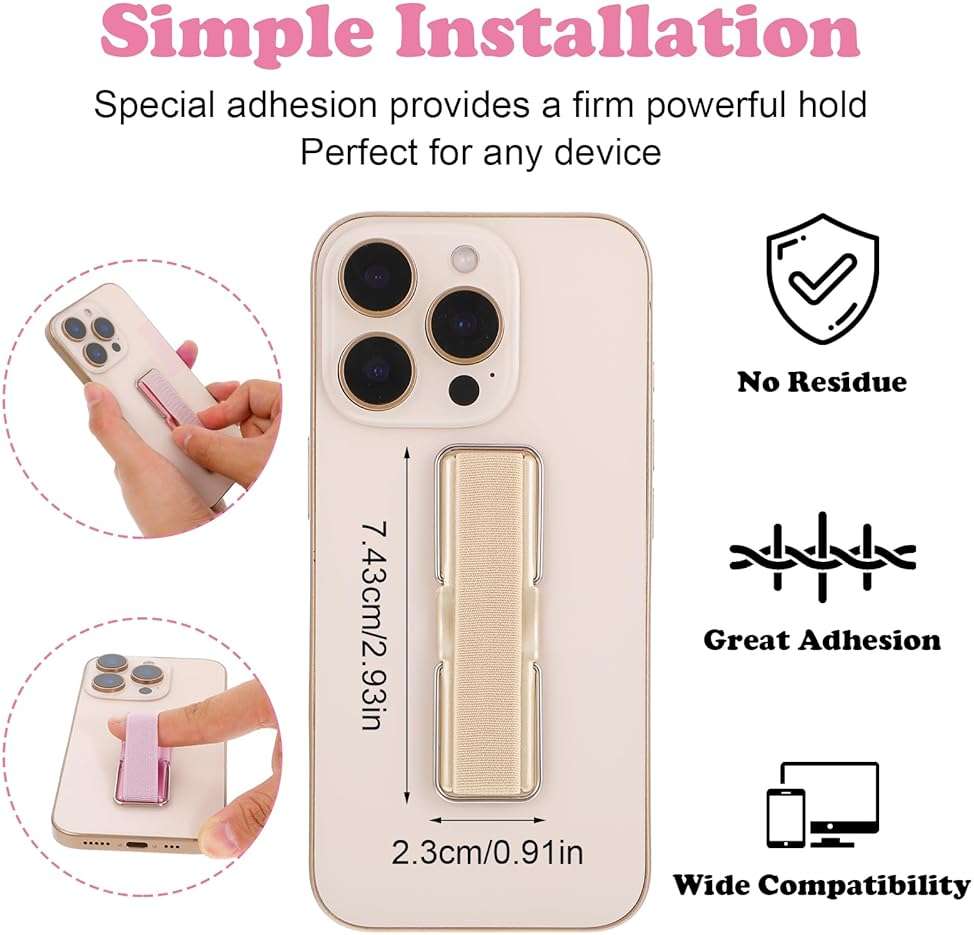 Ymapinc Phone Strap Grip Holder, Phone Finger Strap Slim Adhesive Flat Cellphone Stand Handle Kickstand Case with Elastic Finger Loop for Most Smartphones and Cell Phone Case - Image 2