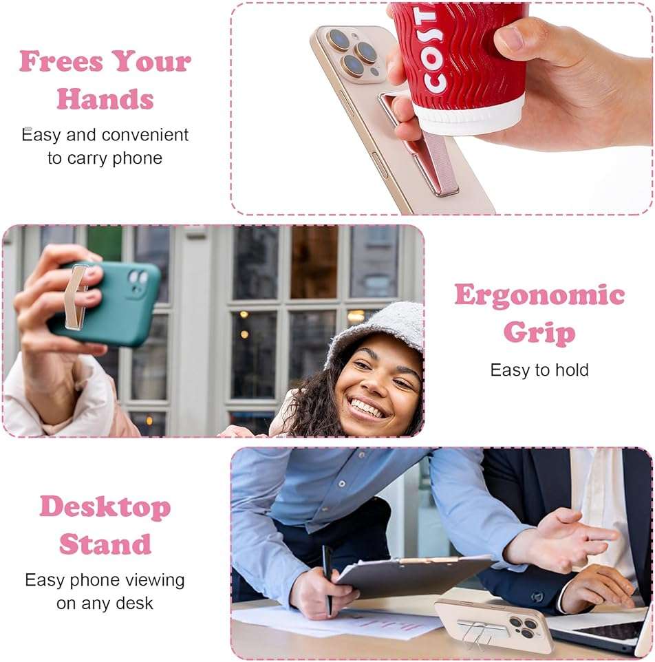 Ymapinc Phone Strap Grip Holder, Phone Finger Strap Slim Adhesive Flat Cellphone Stand Handle Kickstand Case with Elastic Finger Loop for Most Smartphones and Cell Phone Case - Image 3