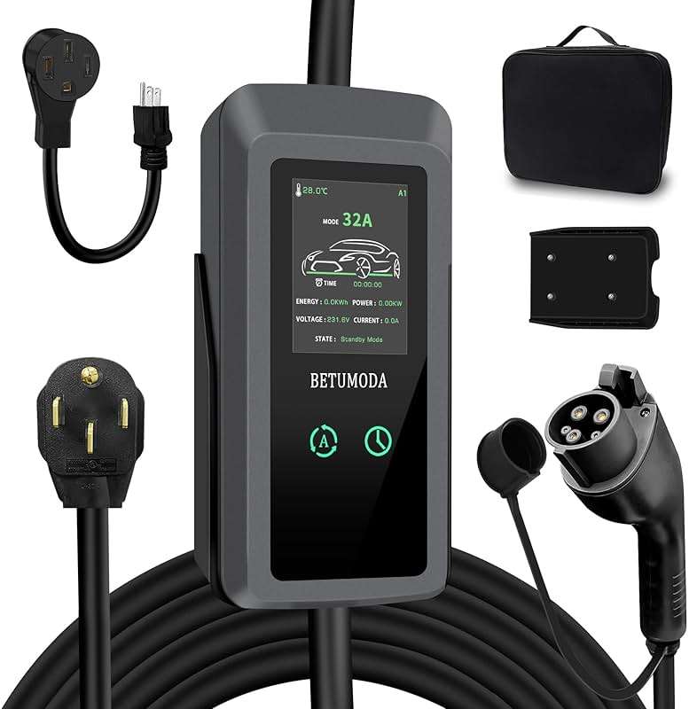 BETUMODA Portable Level 1&2 EV Charger, 32 Amp, Portable Charger for Home and J1772, 23ft Cable, 240V, Charging Stations with LED Display, NEMA14-50 Plug, Current Adjustable.(Tesla Need Adapter) - Image 1