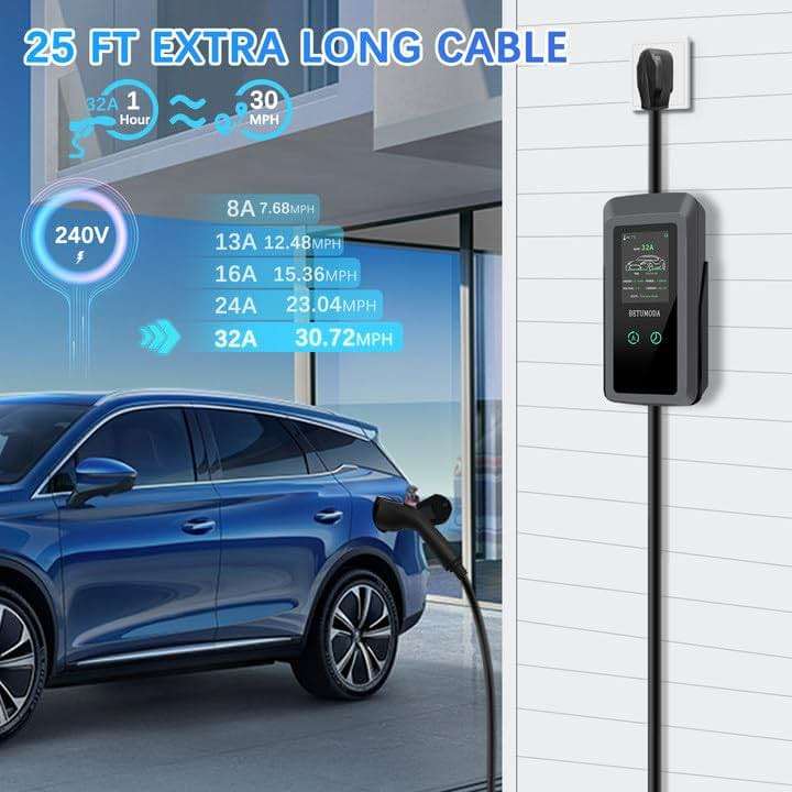 BETUMODA Portable Level 1&2 EV Charger, 32 Amp, Portable Charger for Home and J1772, 23ft Cable, 240V, Charging Stations with LED Display, NEMA14-50 Plug, Current Adjustable.(Tesla Need Adapter) - Image 2