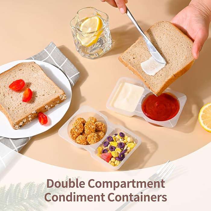 RXRRXR 20PCS Double Compartment Condiment Container With Lids - Reusable Snack Pack Containers for Take-out Sauces - Image 2