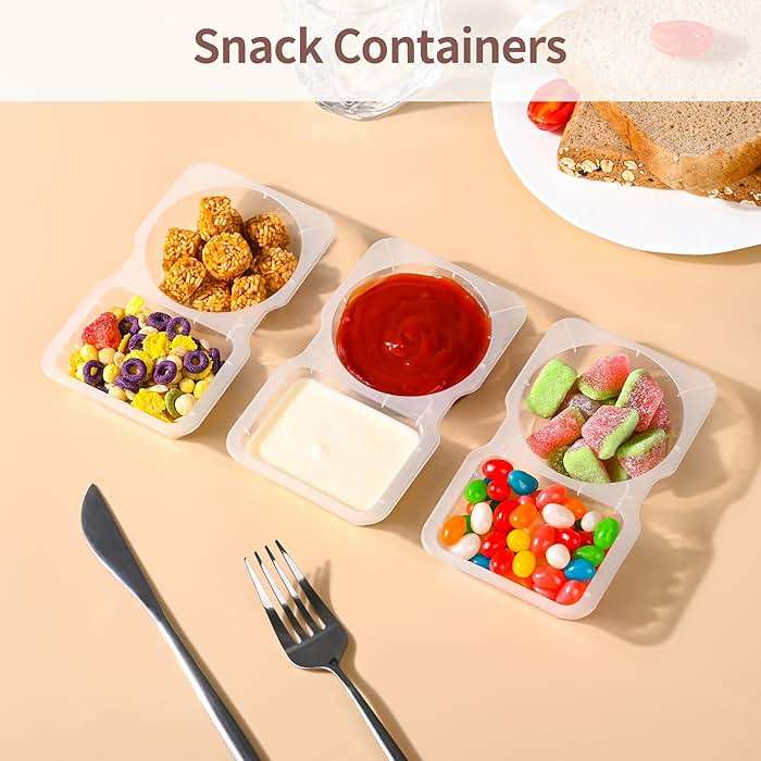 RXRRXR 20PCS Double Compartment Condiment Container With Lids - Reusable Snack Pack Containers for Take-out Sauces - Image 3