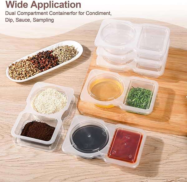 RXRRXR 20PCS Double Compartment Condiment Container With Lids - Reusable Snack Pack Containers for Take-out Sauces - Image 4