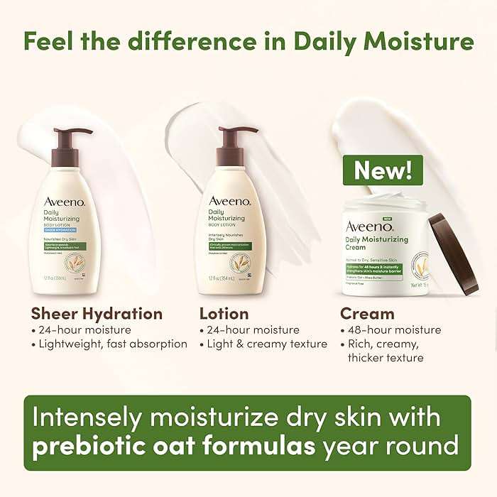 Aveeno Daily Moisturizing Cream with Prebiotic Oat & Shea Butter for Body, Face & Hands Moisturizer Cream, Hydrates Normal to Dry, Sensitive Skin, Fragrance Free, Non-Comedogenic, 20 oz - Image 8