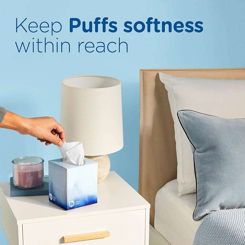 Puffs Facial Tissues Ultra Soft, 4 Mega Cube Boxes, 72 Facial Tissues per Box, Allergies and Colds (Packaging May Vary) - Image 7