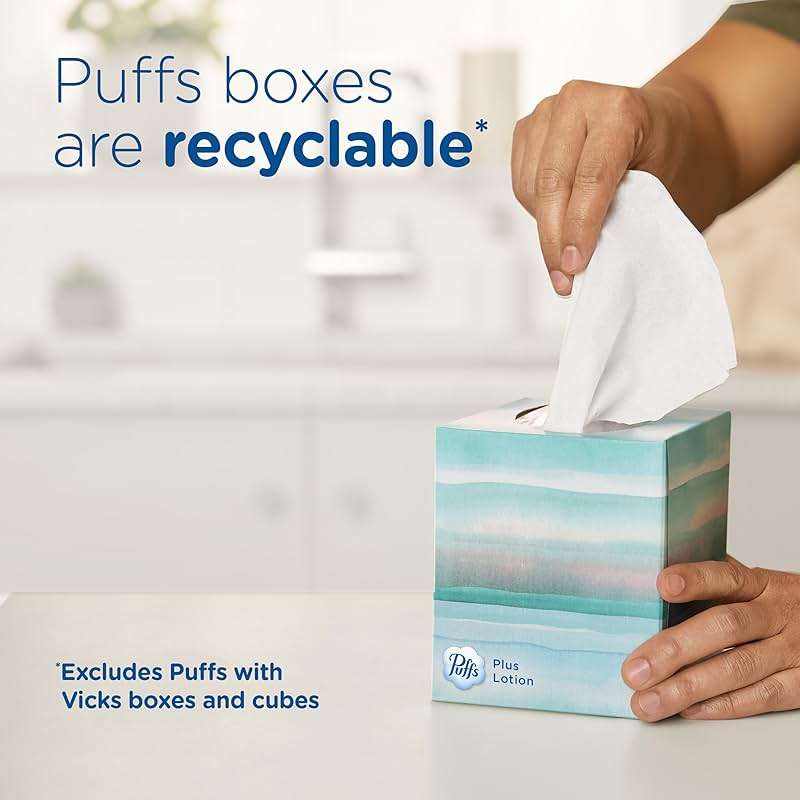 Puffs Facial Tissues Ultra Soft, 4 Mega Cube Boxes, 72 Facial Tissues per Box, Allergies and Colds (Packaging May Vary) - Image 10