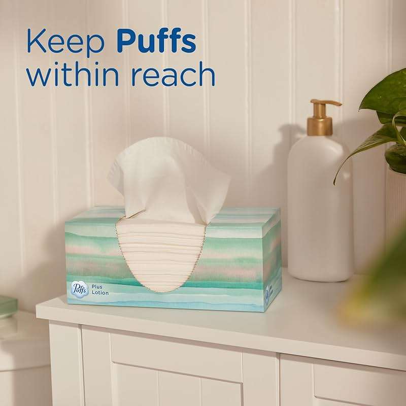 Puffs Facial Tissues Plus Lotion, 4 Family Boxes, 124 Facial Tissues per Box, Allergies and Colds (Packaging May Vary) - Image 5