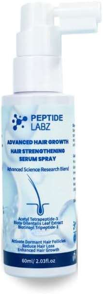 Peptide Hair Growth Serum Spray with Acetyl Tetrapeptide-3, Biotinoyl Tripeptide-1, Caffeine and Licorice Root Extract - Image 1