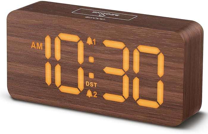 uscce Wooden Digital Alarm Clocks for Bedrooms: Dimmable Dual Alarm Clock with Large Numbers for Bedside Desk - Loud Alarm for Heavy Sleepers with Volume Control - Wood Decor & Gifts - Image 1