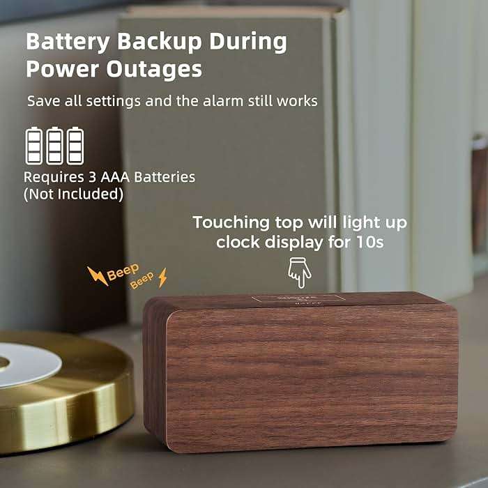 uscce Wooden Digital Alarm Clocks for Bedrooms: Dimmable Dual Alarm Clock with Large Numbers for Bedside Desk - Loud Alarm for Heavy Sleepers with Volume Control - Wood Decor & Gifts - Image 7