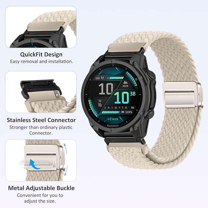 RosMank 20mm Quickfit Braided Watch Band Compatible with Garmin Fenix 8 AMOLED 43mm/7S Pro/7S/6S Pro/6S/5S/5S Plus, Nylon Woven Replacement Strap for Approach S70 42mm/Instinct E 40mm/Descent Mk3s - Image 2
