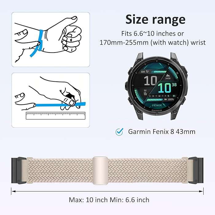 RosMank 20mm Quickfit Braided Watch Band Compatible with Garmin Fenix 8 AMOLED 43mm/7S Pro/7S/6S Pro/6S/5S/5S Plus, Nylon Woven Replacement Strap for Approach S70 42mm/Instinct E 40mm/Descent Mk3s - Image 4