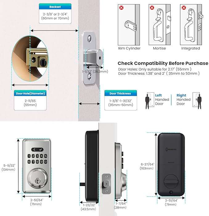 MOUSETRO Keyless Entry Door Lock Deadbolt with Keypad, Digital Smart Locks with Code, Auto Lock, Anti-Peeking Password, Easy Installation, Satin Nickel - Image 5