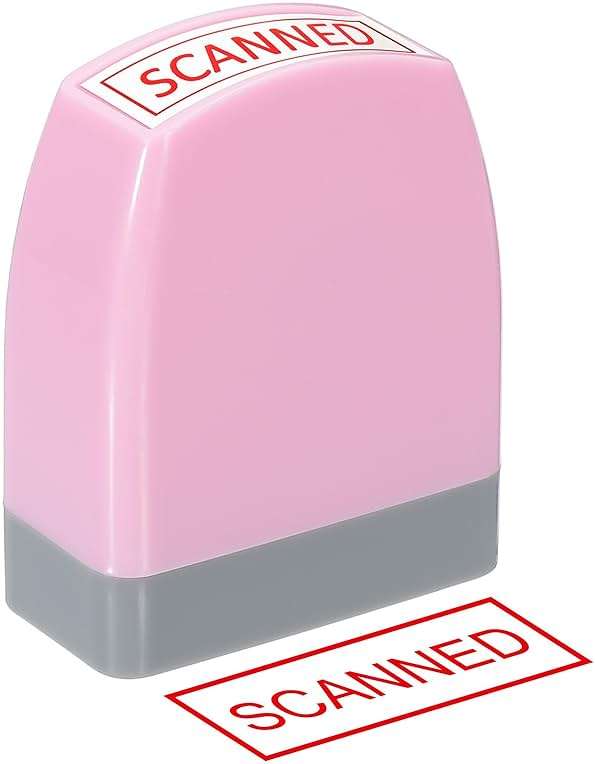PATIKIL Scanned Notice Stamp Self Inking, Red Ink Office Stamps Pre Inked Message Stamp Refillable Business Stamp, Pink - Image 1