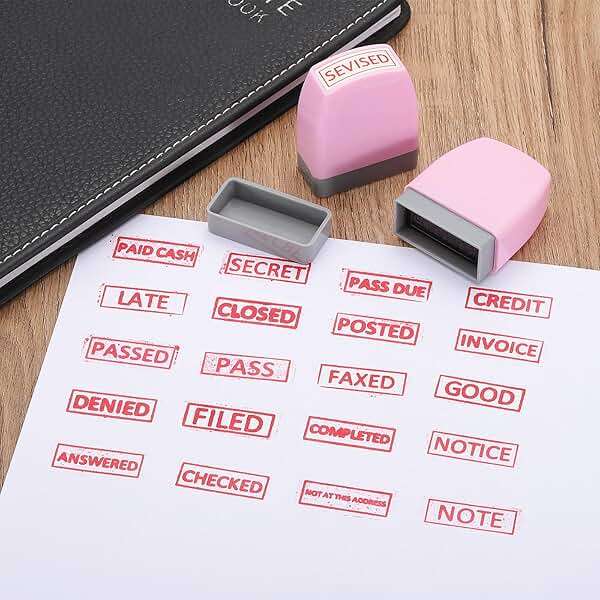 PATIKIL Scanned Notice Stamp Self Inking, Red Ink Office Stamps Pre Inked Message Stamp Refillable Business Stamp, Pink - Image 2