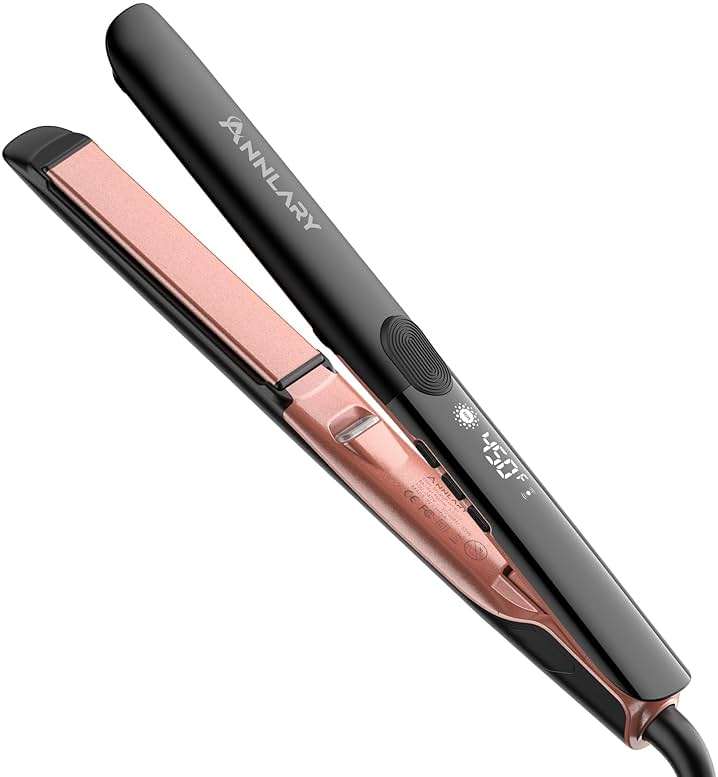 Annlary Hair Straightener 1 Inch Flat Iron and Curler 2 in 1 Titanium Ceramic Ionic Dual Voltage Straightener with Heat-Resistant Silicone, for Less Frizz, Shinier & Smoother - Image 1