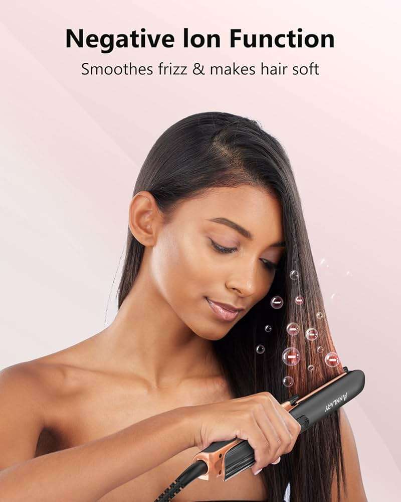 Annlary Hair Straightener 1 Inch Flat Iron and Curler 2 in 1 Titanium Ceramic Ionic Dual Voltage Straightener with Heat-Resistant Silicone, for Less Frizz, Shinier & Smoother - Image 2