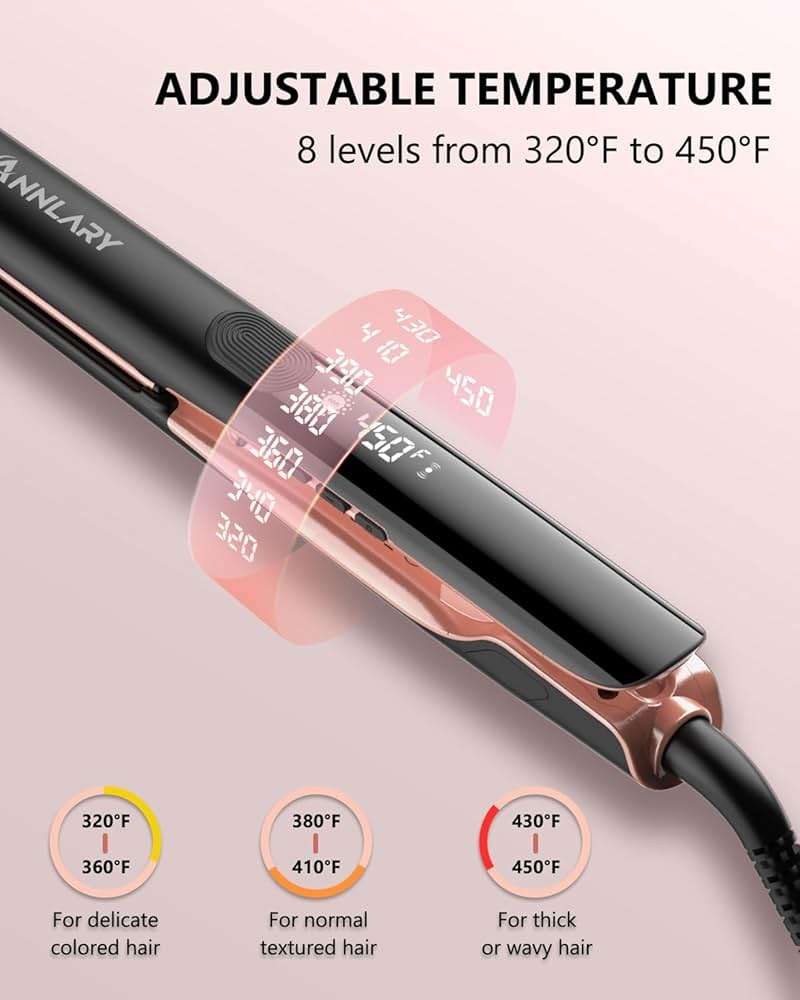 Annlary Hair Straightener 1 Inch Flat Iron and Curler 2 in 1 Titanium Ceramic Ionic Dual Voltage Straightener with Heat-Resistant Silicone, for Less Frizz, Shinier & Smoother - Image 3