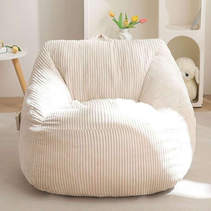MAXYOYO Kids Bean Bag Chair, Bean Bag Couch with Handle, Comfy Toddler Chair for Boys and Girls, Accent Sofa Chair with Pocket for Gaming Reading Relaxing, Beige - Image 1